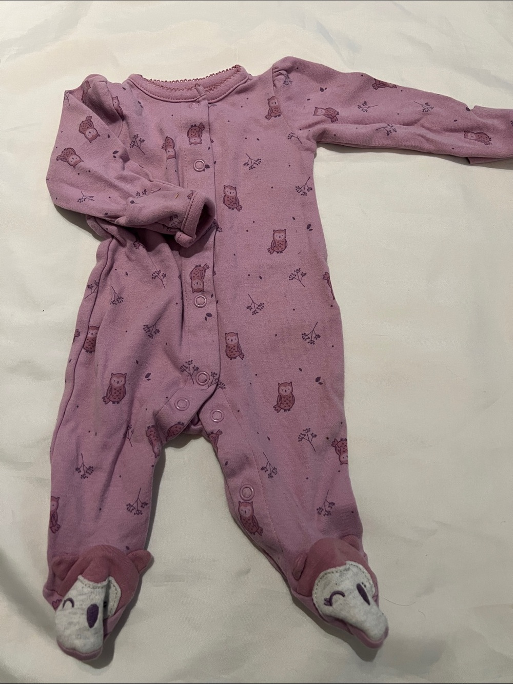 “Bundle 10/$13” Carter's newborn baby girl Mauve Owl-Print Footed One-Piece